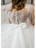 Ivory Sequin Beaded Tulle Romantic Flower Girl Dress